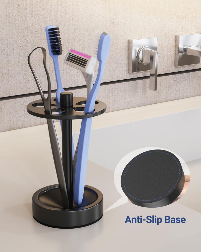 Oasiteege Black Toothbrush Holder Stand for Bathroom, Small Tooth Brush Holder Organizer Storage Caddy for Kids, Modern Cute Vanity Countertop Accessories Decor for Farmhouse Dorm - Image 4