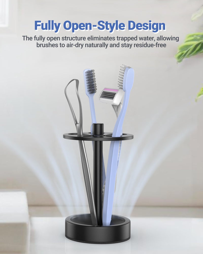 Oasiteege Black Toothbrush Holder Stand for Bathroom, Small Tooth Brush Holder Organizer Storage Caddy for Kids, Modern Cute Vanity Countertop Accessories Decor for Farmhouse Dorm - Image 3