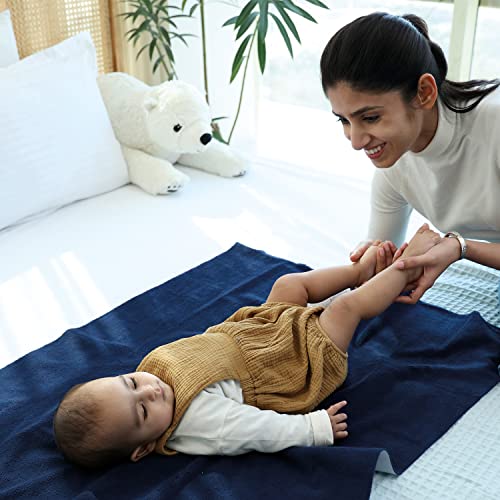 Tidy Sleep Instadry Anti-Piling Fleece Extra Absorbent Quick Dry Sheet for New Born Babies, Cotton Bed Protector Mattress Pack of 2 Sky Blue-Navy Blue Large (140x100) cm - Image 2