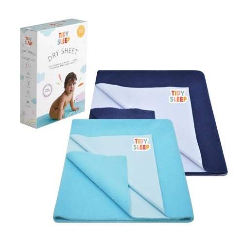 Tidy Sleep Instadry Anti-Piling Fleece Extra Absorbent Quick Dry Sheet for New Born Babies, Cotton Bed Protector Mattress Pack of 2 Sky Blue-Navy Blue Large (140x100) cm - Image 1