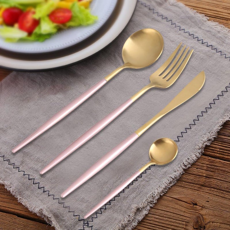 Lariox Stainless Steel Gold Cutlery Reusable Nordic Gold Cutlery Flatware Cutlery Set with Square Edge for Kitchen Ideal for Daily Use Pink - Image 3