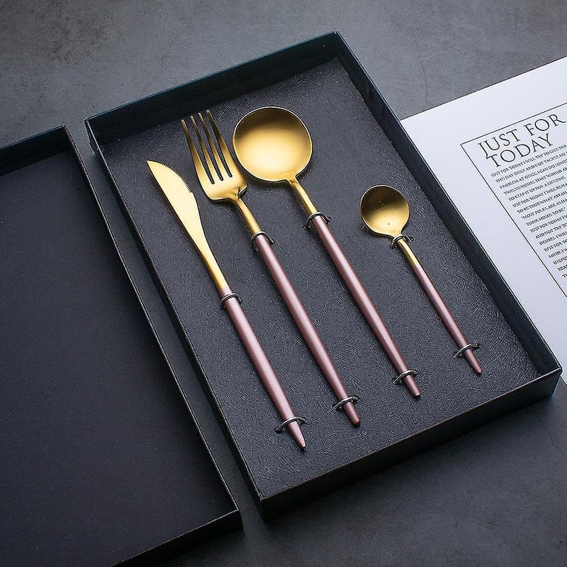 Lariox Stainless Steel Gold Cutlery Reusable Nordic Gold Cutlery Flatware Cutlery Set with Square Edge for Kitchen Ideal for Daily Use Pink - Image 1
