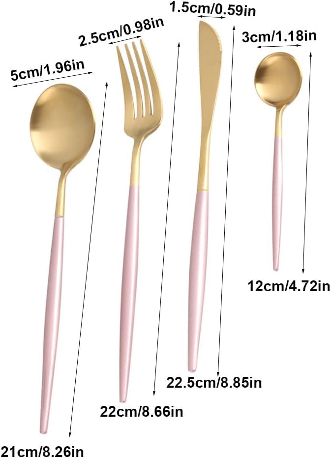 Lariox Stainless Steel Gold Cutlery Reusable Nordic Gold Cutlery Flatware Cutlery Set with Square Edge for Kitchen Ideal for Daily Use Pink - Image 2