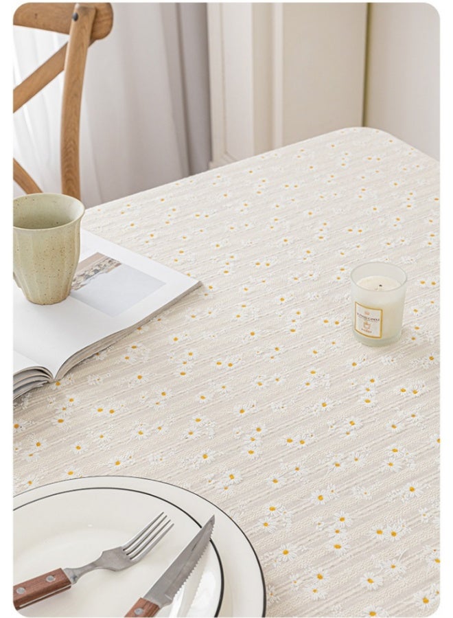 SHABILI 140*180cm Rectangular Tablecloth, Fresh Daisy Table Mat, Washable Dustproof Table Linen, Classic Table Cover Suitable for Wedding Party Home, Kitchen Restaurant Tabletop Decoration（Off White) - Image 4