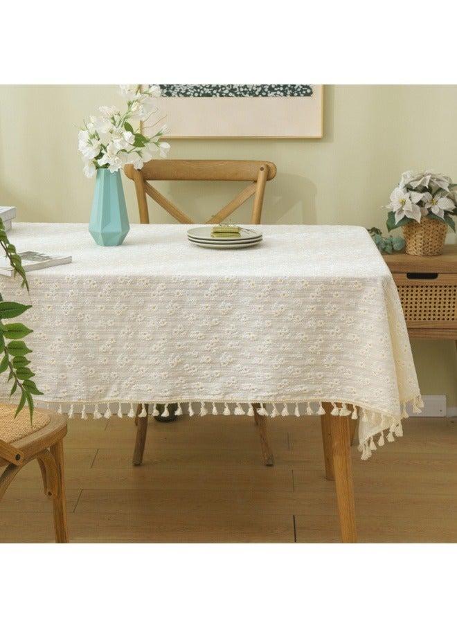 SHABILI 140*180cm Rectangular Tablecloth, Fresh Daisy Table Mat, Washable Dustproof Table Linen, Classic Table Cover Suitable for Wedding Party Home, Kitchen Restaurant Tabletop Decoration（Off White) - Image 2