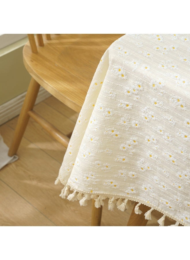 SHABILI 140*180cm Rectangular Tablecloth, Fresh Daisy Table Mat, Washable Dustproof Table Linen, Classic Table Cover Suitable for Wedding Party Home, Kitchen Restaurant Tabletop Decoration（Off White) - Image 5