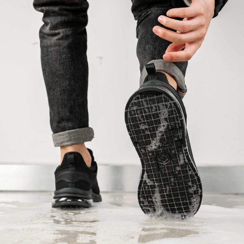 LARNMERN Mens Non Slip Work Shoes Water Resistant Walking Sneakers Zapatos Trabajo Waterproof Food Service Comfortable Chef Kitchenï¼ˆSilver Silk Blackï¼Œ10ï¼‰ - Image 2