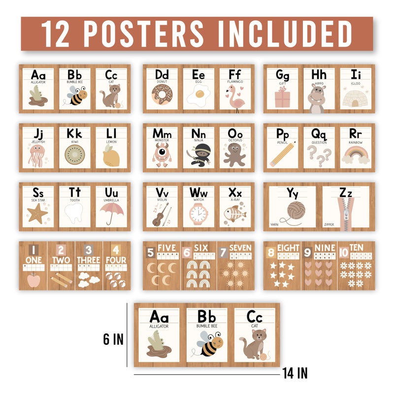 Hadley Designs Alphabet for Classroom Wall Decor - ABC Posters for Classroom Wall Chart Preschool & Kindergarten, ABC Letters & Number Line Elementary, Alphabet Cards, Boho Classroom Decor - Image 4