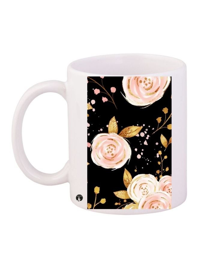 RYN Rose Printed Coffee Mug White/Pink/Black 11ounce
