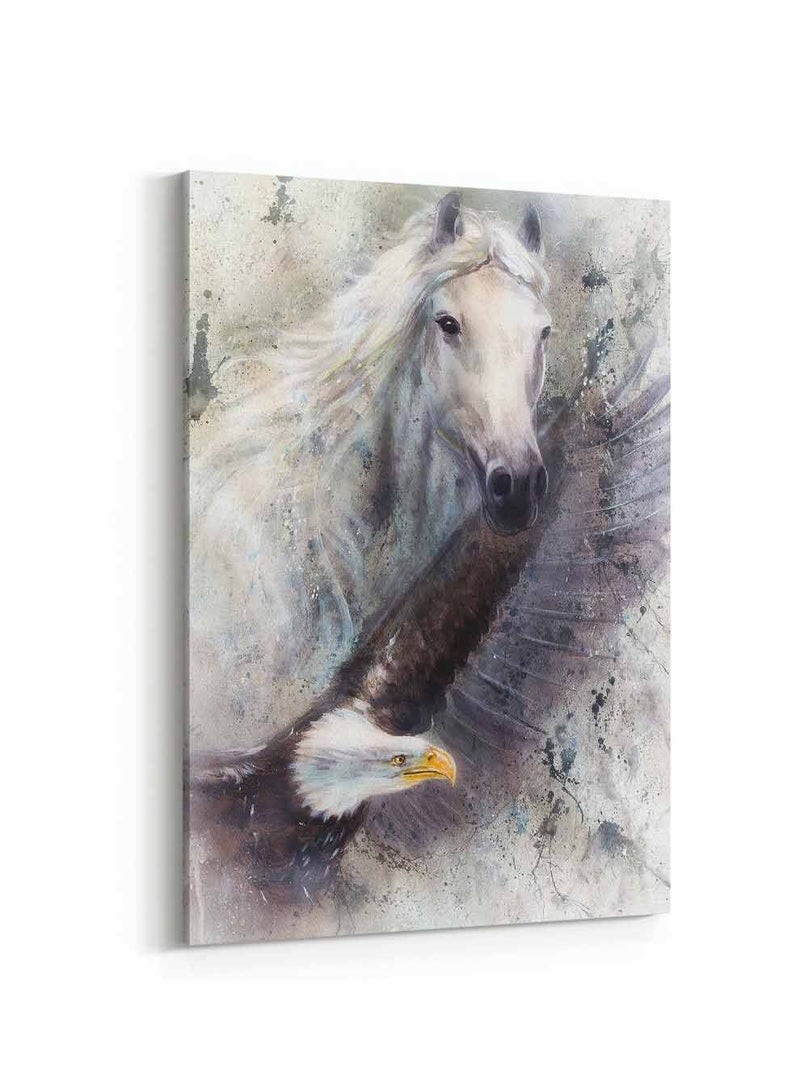 لوحة كانفاس على إطار خشبي، تصميم حصان ابيض مع  نسر ، للمنزل، غرفة المعيشة، المكتب، الديكور - Image 5