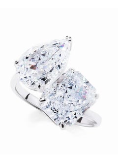 LAVEEN JEWELLERY 18k Gold Plated Two Stone Ring, 925 Sterling Silver with Crushed Ice 5A Cubic Zirconia Gemstone Fashion Jewelry for Women  - Image 1
