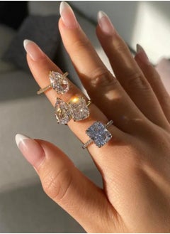 LAVEEN JEWELLERY 18k Gold Plated Two Stone Ring, 925 Sterling Silver with Crushed Ice 5A Cubic Zirconia Gemstone Fashion Jewelry for Women  - Image 3