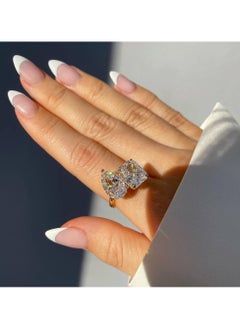 LAVEEN JEWELLERY 18k Gold Plated Two Stone Ring, 925 Sterling Silver with Crushed Ice 5A Cubic Zirconia Gemstone Fashion Jewelry for Women  - Image 5