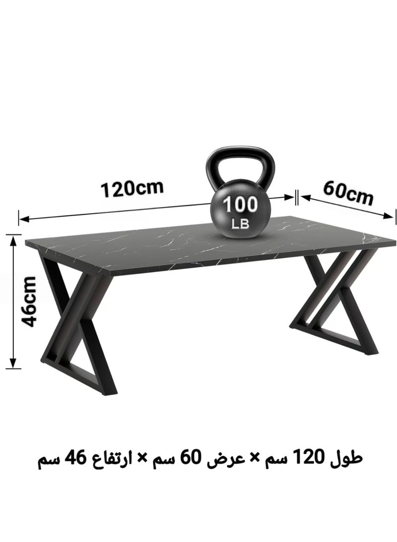 ChenDa Black Stone‑Effect Rectangular Coffee Table, Black X‑Shaped Metal Frame, Centre Table for Living Room, Size 120×60×46cm - Image 2