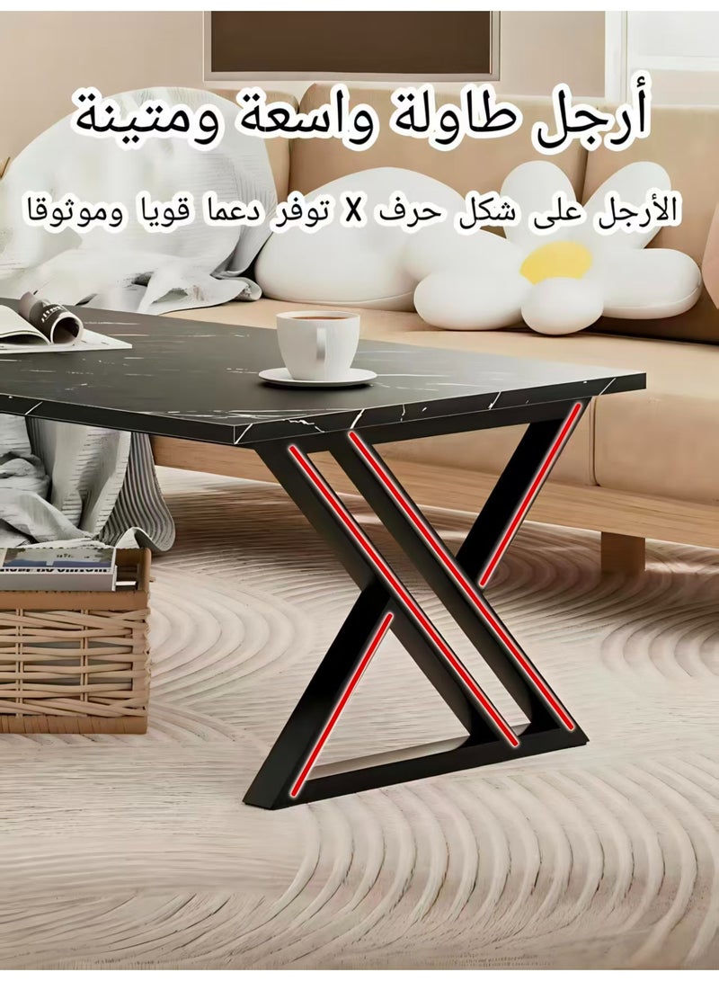 ChenDa Black Stone‑Effect Rectangular Coffee Table, Black X‑Shaped Metal Frame, Centre Table for Living Room, Size 120×60×46cm - Image 5