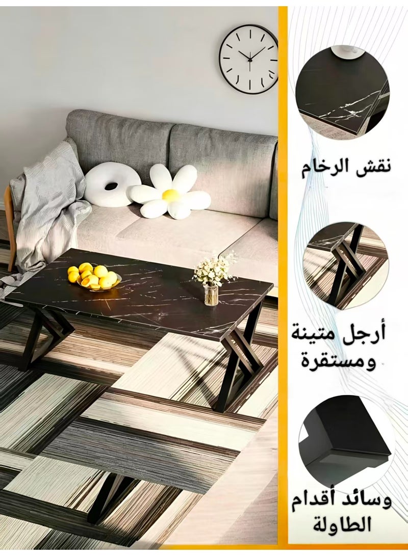 ChenDa Black Stone‑Effect Rectangular Coffee Table, Black X‑Shaped Metal Frame, Centre Table for Living Room, Size 120×60×46cm - Image 3
