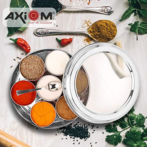 AXIOM Spice Box Stainless Steel with 7 containers for masala, transparent lid and unbreakable steel spoon. Copper 1800 ml - Image 4