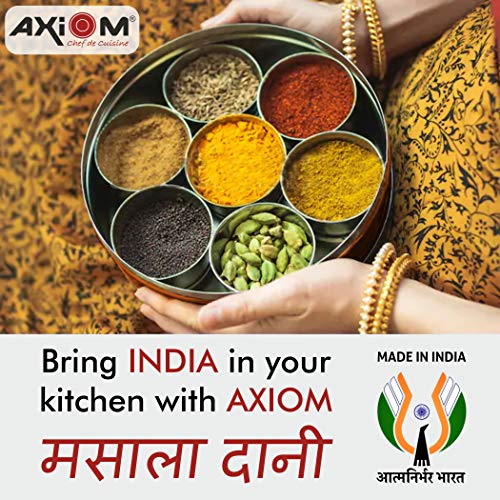 AXIOM Spice Box Stainless Steel with 7 containers for masala, transparent lid and unbreakable steel spoon. Copper 1800 ml - Image 2