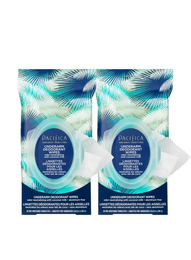 Pacifica Beauty, Coconut Milk & Essential Oils Underarm Deodorant Wipes, 30 Count (Pack Of 2), Remove Odor Onthego, Aluminum Free, Travel Friendly, Fresh Coconut Scent, 100% Vegan And Cruelty Free - Image 1