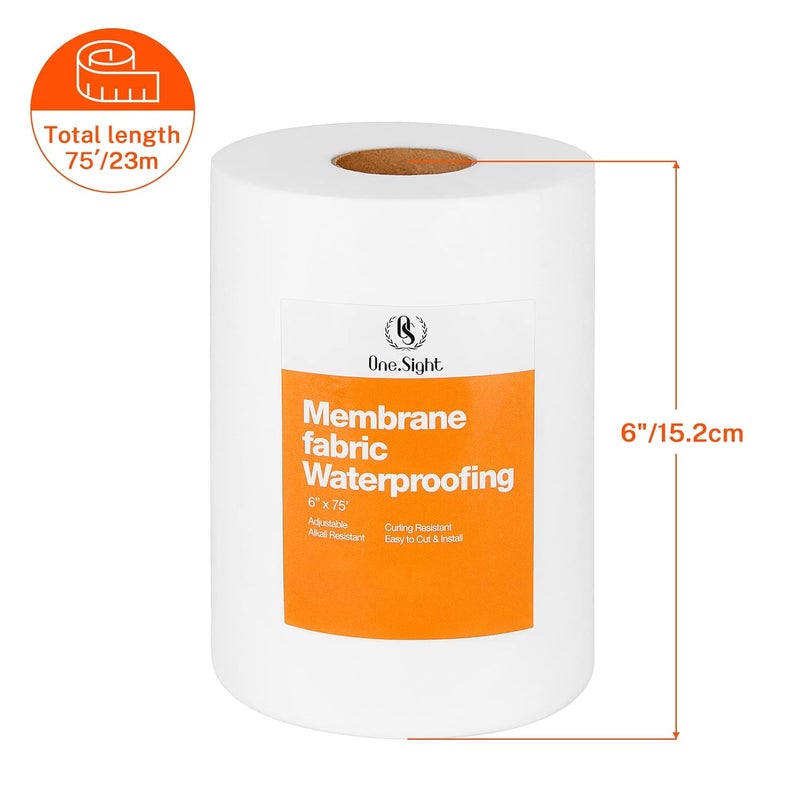 OneSight 6 Inches X 75 Feet Waterproofing Membrane Fabric, Roll Anti-Fracture Non-Woven Liquid Waterproof Fiberglass Mesh Tape for Bathroom Shower Walls, Floors, Tiles, Seam - Image 2