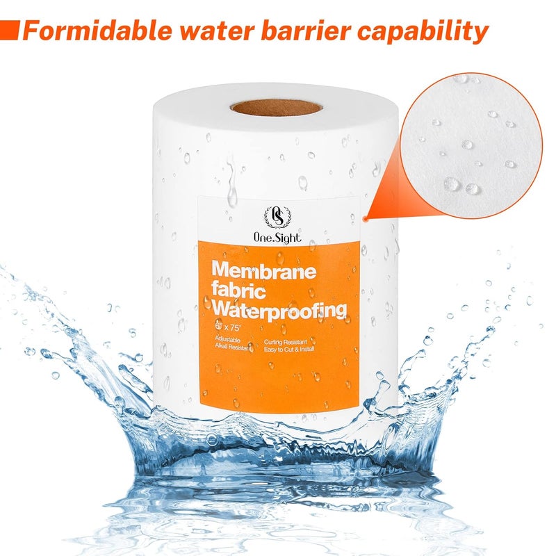 OneSight 6 Inches X 75 Feet Waterproofing Membrane Fabric, Roll Anti-Fracture Non-Woven Liquid Waterproof Fiberglass Mesh Tape for Bathroom Shower Walls, Floors, Tiles, Seam - Image 4