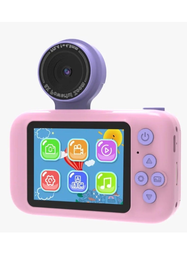 porodo Flip Digital Camera for Kids with Tripod Stand and 2.4" Wide Screen / 4H Battery Life / 12MP Image Resolution Extrapolated 48MP / 180° Flip Lens - Pink - Image 2