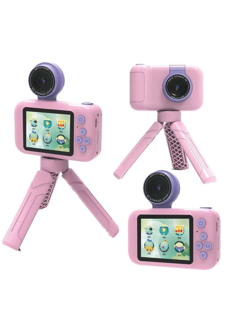 porodo Flip Digital Camera for Kids with Tripod Stand and 2.4" Wide Screen / 4H Battery Life / 12MP Image Resolution Extrapolated 48MP / 180° Flip Lens - Pink - Image 4