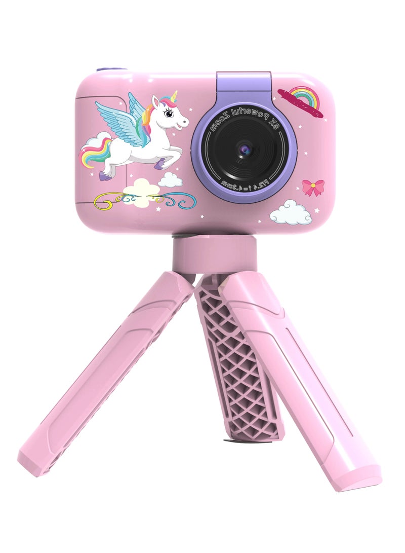 porodo Flip Digital Camera for Kids with Tripod Stand and 2.4" Wide Screen / 4H Battery Life / 12MP Image Resolution Extrapolated 48MP / 180° Flip Lens - Pink - Image 3