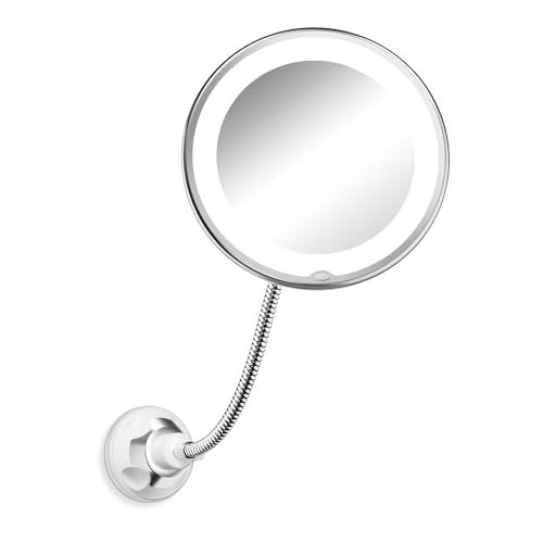 Brightown 10x Magnifying Mirror with Light, Flexible Gooseneck Make up Mirror with Lights and Magnification, Battery Operated Cordless with Suction Cups for Wall Bathroom - Image 1