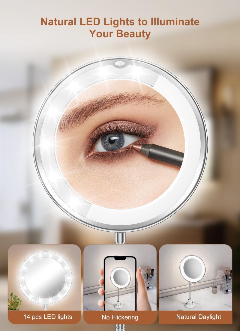 Brightown 10x Magnifying Mirror with Light, Flexible Gooseneck Make up Mirror with Lights and Magnification, Battery Operated Cordless with Suction Cups for Wall Bathroom - Image 4