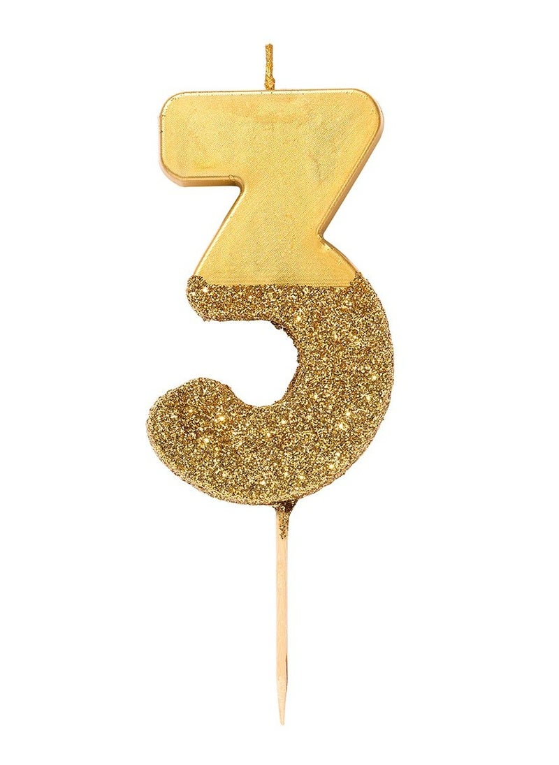 Talking Tables Talking Tables 3 Number Birthday Candles, Candle for Cake Decoration, Candle for Birthday Cake Topper, Anniversary Cake Number Candle. Candle stick for special occasions such as birthdays and Anniversaries (3 Number Candle, Gold Glitter Dipped Candle)  - Image 1