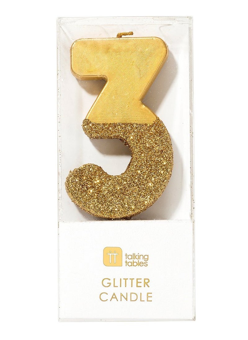 Talking Tables Talking Tables 3 Number Birthday Candles, Candle for Cake Decoration, Candle for Birthday Cake Topper, Anniversary Cake Number Candle. Candle stick for special occasions such as birthdays and Anniversaries (3 Number Candle, Gold Glitter Dipped Candle)  - Image 2