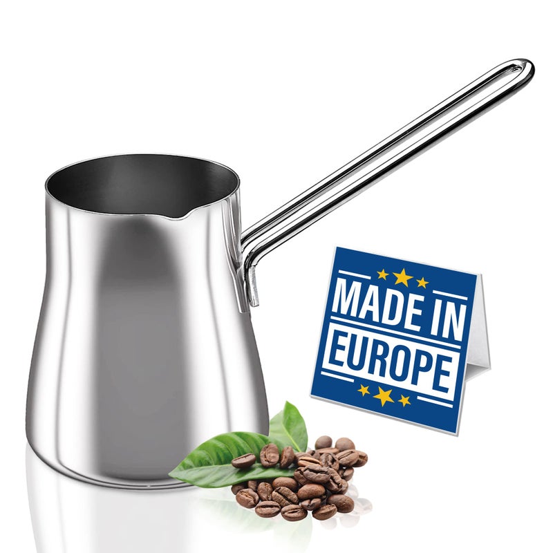 Crystalia CRYSTALIA Turkish Coffee Pot 1810 Stainless Steel Stove Top Tea Maker Milk Warmer Greek Arabic Coffee Cezve Briki 15 oz Silver Small 