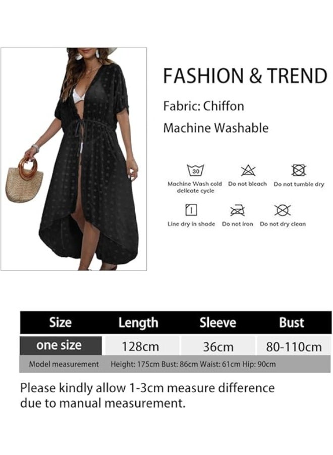 HOOTO Long Swimsuit Cover Ups for Women Dots Chiffon Loose Open Front Casual Bathing Suit Bikini Coverups Summer Beach Dress One Size - Image 2