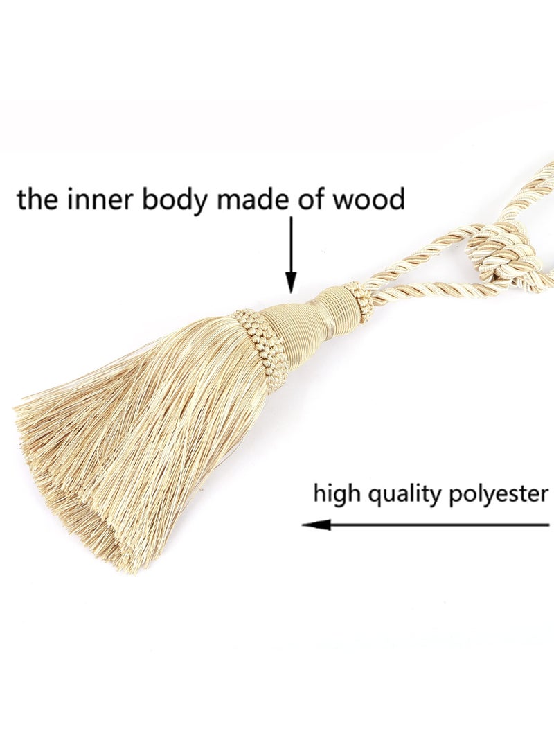 KASTWAVE 1 زوج من أربطة الستائر، أربطة ستائر أنيقة مصنوعة يدوياً، مسكات قماشية لتثبيت الستائر، زخرفة نافذة للمكتب المنزلي، كرات جميلة لتثبيت الستائر، بيج - Image 3