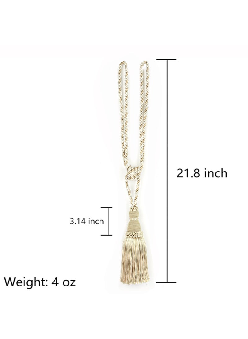 KASTWAVE 1 زوج من أربطة الستائر، أربطة ستائر أنيقة مصنوعة يدوياً، مسكات قماشية لتثبيت الستائر، زخرفة نافذة للمكتب المنزلي، كرات جميلة لتثبيت الستائر، بيج - Image 5