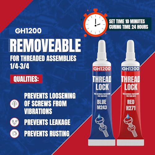 GH1200-6gx2 Pack Thread Lock Medium and Strong Strength for Nuts, Bolts, and Metals, Threadlocker Lock Tight & Seal Fasteners with Stable and Consistent Performance - Image 2