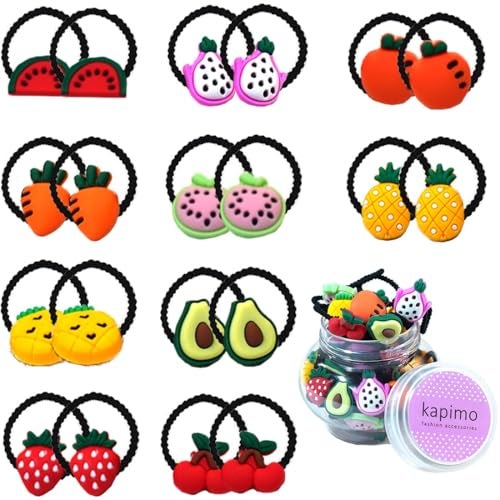 kapimo 26 Pcs Mix Elastic Hair Rubber Bands for Kids Baby Girls Hairband Ties Accessories Cute Fancy Patterns (Black Fruits) - Image 1