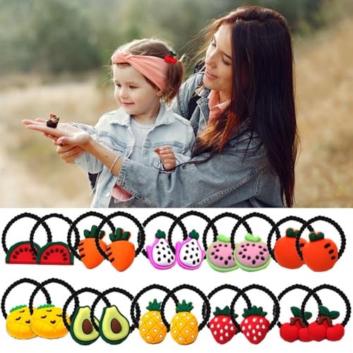 kapimo 26 Pcs Mix Elastic Hair Rubber Bands for Kids Baby Girls Hairband Ties Accessories Cute Fancy Patterns (Black Fruits) - Image 5