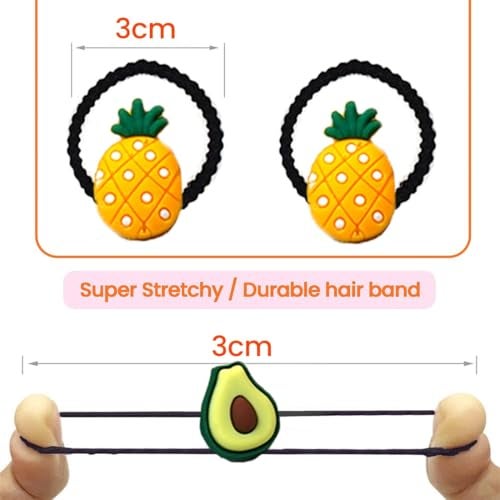 kapimo 26 Pcs Mix Elastic Hair Rubber Bands for Kids Baby Girls Hairband Ties Accessories Cute Fancy Patterns (Black Fruits) - Image 2