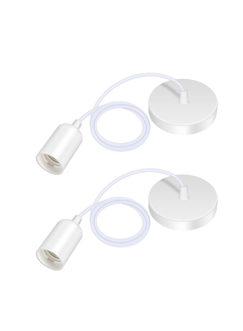 Excefore Ceiling Pendant & Lamp Holder, Metal Pendant Light Fitting, E27 Lamp Holder, Fitting Set with Braided Fabric Cable (White 2pcs) - Image 1