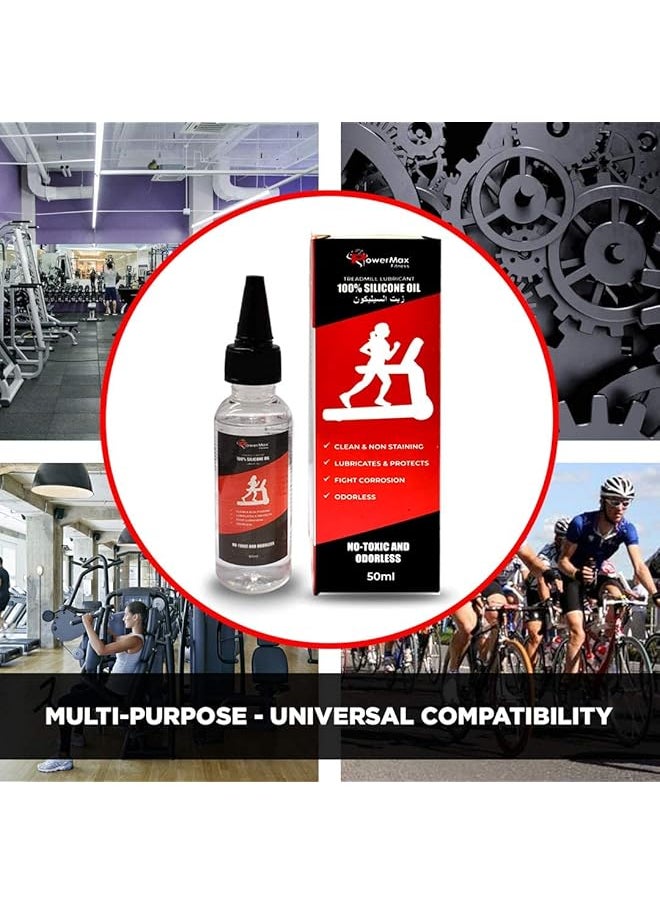 PowerMax Fitness - Multi-Purpose Pms-50 (50Ml Silicone Oil Bottle) 100% Pure Silicone Treadmill Belt Lubricant, Full Belt Width Lubrication, No Odor & No Propellants, Nozzle Cap For Easy Application - Image 1