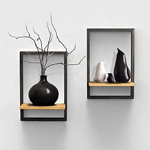 ODEJIA 15inch Floating Wall Shelves Wall Mounted Set of 2 Rustic Large Wall Shelf with Ledge for Bathroom Bedroom Kitchen Living Room for Office BlackTeak - Image 1