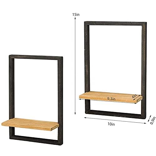 ODEJIA 15inch Floating Wall Shelves Wall Mounted Set of 2 Rustic Large Wall Shelf with Ledge for Bathroom Bedroom Kitchen Living Room for Office BlackTeak - Image 3