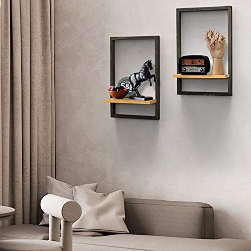 ODEJIA 15inch Floating Wall Shelves Wall Mounted Set of 2 Rustic Large Wall Shelf with Ledge for Bathroom Bedroom Kitchen Living Room for Office BlackTeak - Image 2