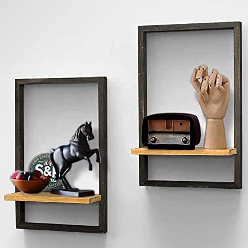 ODEJIA 15inch Floating Wall Shelves Wall Mounted Set of 2 Rustic Large Wall Shelf with Ledge for Bathroom Bedroom Kitchen Living Room for Office BlackTeak - Image 4
