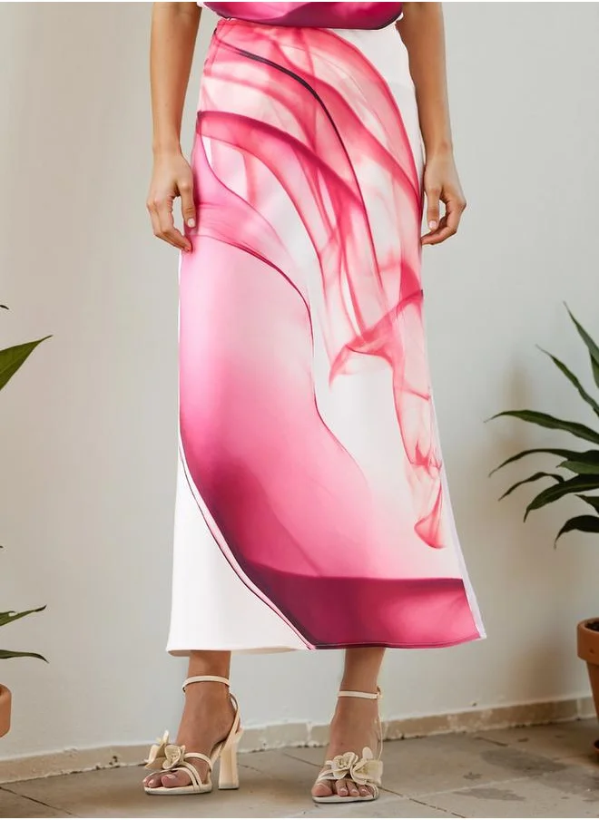 ايكونيك Iconic Printed A-Line Maxi Skirt with Elasticated Waistband