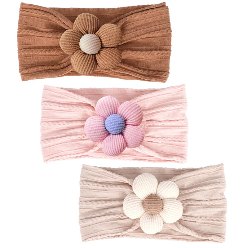 3 Pcs Baby Flower Headbands Baby Girl Nylon Headband Soft Newborn Hairbands - Image 1