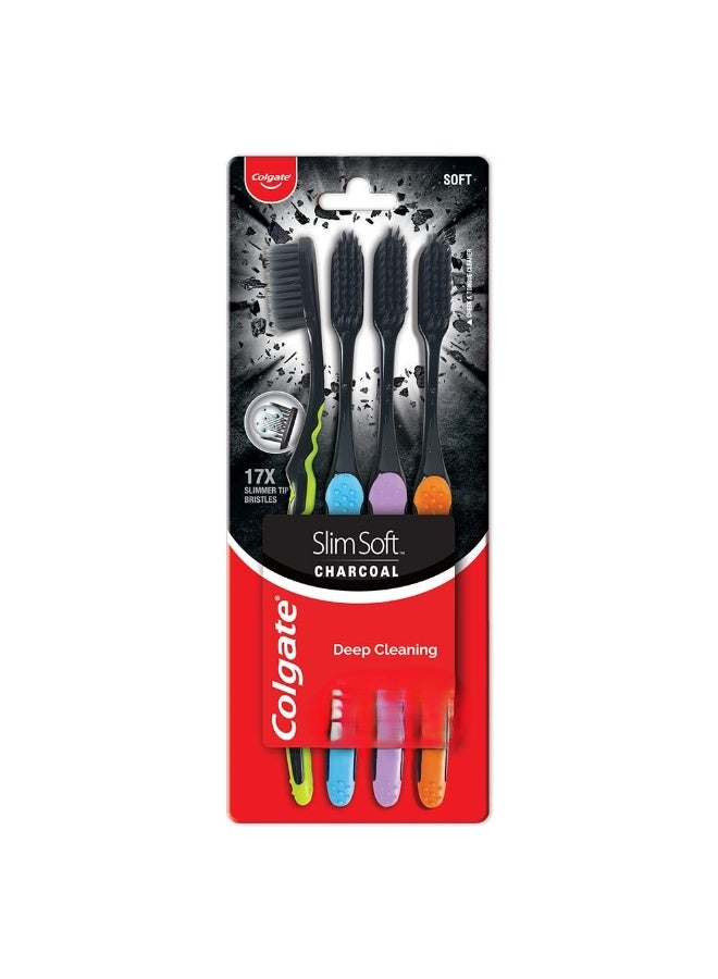 Colgate Slimsoft Charcoal Manual Toothbrush for Adults - 4 Pcs, 17X Slimmer Tip Bristles - Image 1