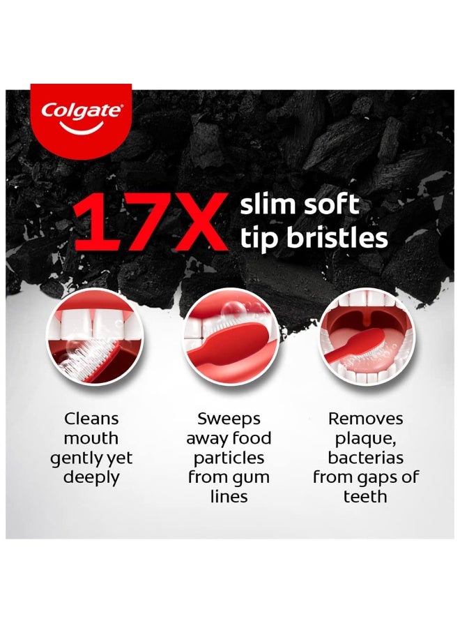 Colgate Slimsoft Charcoal Manual Toothbrush for Adults - 4 Pcs, 17X Slimmer Tip Bristles - Image 3